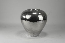 Modernist German Silvered Metal Vase, Height 9 Inches.