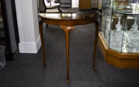 Semi Circular Console Table; 20th Century Walnut with moulded Edge. Height 29'', 14'' deep.