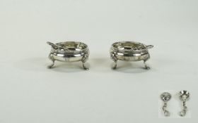 George II Pair of Fine Silver Salts, Each Raised on Splayed and Hoof Feet,