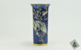 Carlton Ware - Impressive Cylinder Shaped Lustre Vase, with Fishes on Blue Ground Design. c.1920's.