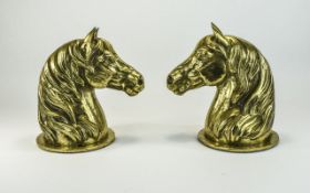 Pair of Cast Bronze Horse Busts, heavy gauge, ideal for mounting on pillar or post. Height 10.