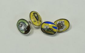 Silver Enamelled Cufflinks oval fronts depicting the four vices with chain fixings.