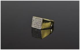 9 Carat Gold Gents Diamond Cluster Ring square mount set with 25 round cut diamonds.