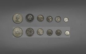 Canadian Fine Set of Silver Coins, Comprises 25 Cents 1937, 5 Cents 1947, 10 Cents 1943 & 5 Cents