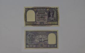 Reserve Bank of India Ten Rupees Bank Note, Serial Num B32 386674, George VI Portrait, Signed C.D