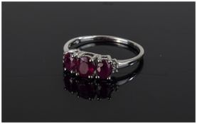 Ladies 9ct White Gold 3 Stone Ruby Ring. Fully Hallmarked ' Nice Rubies ' Good Colour.