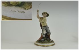 Capo-Di-Monte - Signed and Early Figure ' Fisherman ' Signed Tyche Tosca. c.1970's. 13 Inches