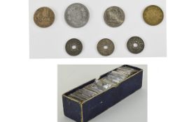 A Box of Assorted World Coins, Some Silver, Requires Sorting, over 150 Coins.