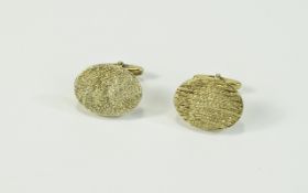 Gents 14ct Gold Cufflinks, Oval Textured Fronts, Stamped 585,