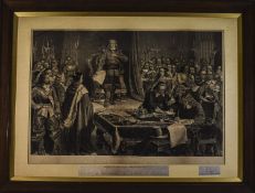 Cromwell Refusing The Crown of England Large 19thC Oak Framed and Glazed Engraving. Painted by T H