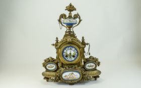 French Late 19th Century - Impressive Looking Enamel and Ormolu Gilt Mantle Clock with Sevres Style
