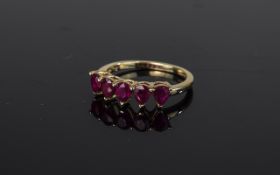 Ladies 9ct Gold Set 5 Stone Ruby Dress Ring. Fully Hallmarked.