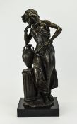 Bronze Figural Sculptures Classical Maiden beside A Column And Water Urn,