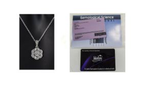 14ct White Gold Diamond Pendant Set With Round Brilliant Cut Diamonds On A Fine Link Chain,