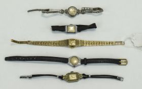 Ladies 9ct Gold Manual Wind Wristwatch, Gilt Dial, Baton Numerals 9ct Gold Integral Bracelet Strap,