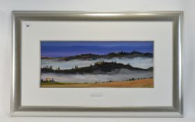 Digby Page Acrylic Painting "Tuscan Dawn"; Painting 10" x 24" Modern mount & silver frame.
