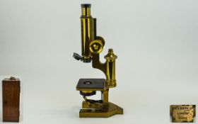 R and J Beck Ltd London - Pathological Brass Microscope. No 25355. With Original Wooden Box.