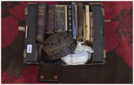 Collection of Assorted Collectables including various old books, small tureen, glove press and spice