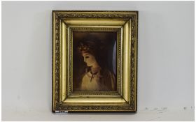 Crystoleum Early 20th Century - of A Young Girl In Profile. 12 x 10.25 Inches, Includes Gilt Frame.