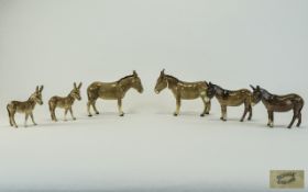 Beswick Farm Animals - Donkey Figures ( 6 ) In Total. Designer Albert Hallam and Graham Tongue.