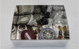 Box of Miscellaneous including a small silver frame, paperweight, trinket box, compass,