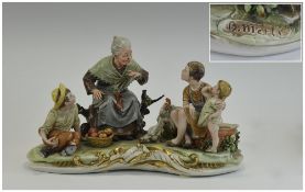 Capo- Di- Monte Porcelain Very Large and Impressive Early Group Figure. Features a Grandmother