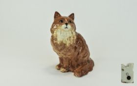 Beswick Cat Figure ' Persian Ginger Cat ' Seated Looking up, Tail to Left. Model 1867. Height 8.