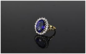 9ct Gold Set Attractive Blueberry Sapphire and Diamond Cluster Ring,