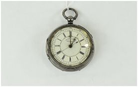 Edwardian Open Faced Large Chronograph Silver Pocket Watch. Hallmark Chester 1902 with Key, White