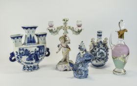 Mixed Lot of Pottery comprising German blue and white cherub vase,