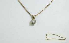 Ladies 9ct Gold Single Stone C Z Set Pendant Drop.