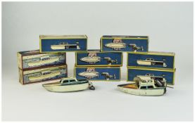 Vintage German Collection of Boxed Tin Motor Boats ( 10 ) In Total.