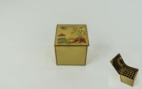 1930's Novelty Chinoiserie Decorated and Enamel Metal Cigarette Box.