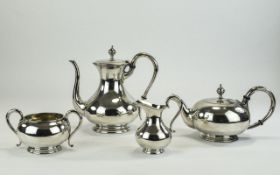 Edwardian - Nice Quality Silver Plated 4 Piece Tea and Coffee Set of Plain but Shaped Form,