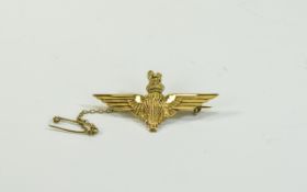 18ct Gold Air Borne Brooch with The Figure of a Lion to Top of Brooch and Attached Safety Chain.