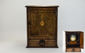 Edwardian Golden Oak Inlaid Smokers Cabinet Hinged Top And Front With Single Drawer,