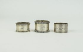 Silver Napkin Holders ( 3 ) In Total. All Fully Hallmarked For Birmingham 1909, 1918 & 1965. 73.