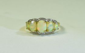 Natural Opal and and White Zircon Ring,