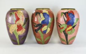 Collection of Thee Enamelled Brass Vases