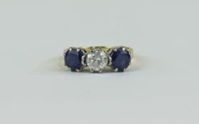 18ct Gold Three Stone Sapphire and Diamo