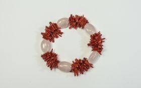 Branch effect coral and rose quartz elas