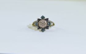 9ct Diamond Cluster Ring, fancy coloured