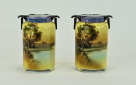 Noritaki Fine Pair of Handle Vases with