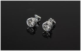 White Topaz Stud Earrings, each round cu