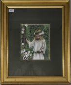 Framed Pastel, Flower Girl In Garden Set