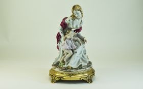 Capodimonte Very Fine - Hand Painted Porcelain Signed Figure ' Child and Mother ' Signed Carpie.