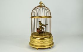 Swiss - Nice Quality Automaton Singing Birds - Two In Gilt Brass Cage, Very Realistic Sound Both