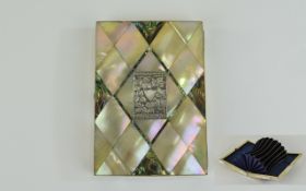 Victorian Nice Quality - Hinged Mother of Pearl Card Case with Silver Inlay to Front,