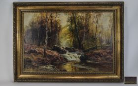 Ernest Walbourne 1872 - 1927 ' Woodland Scene with Steam ' Oil on Canvas. Signed, 24 x 38 Inches.