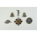 A Collection of Vintage Stone Set Silver Brooches / Earrings ( 6 ) In Total.